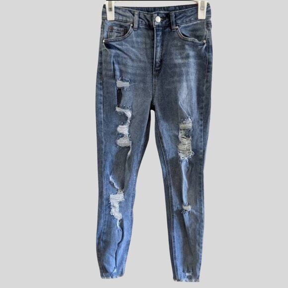 Tinseltown High Rise Distressed Mom Jeans Women’s Size 1 Medium Wash Y2K Grunge - Picture 1 of 10